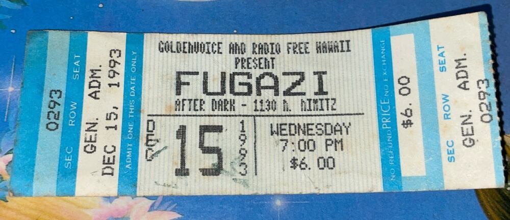 Vintage Fugazi 1993 Nimitz Hawaii $6 December 15 Used Ticket Stub See Pics